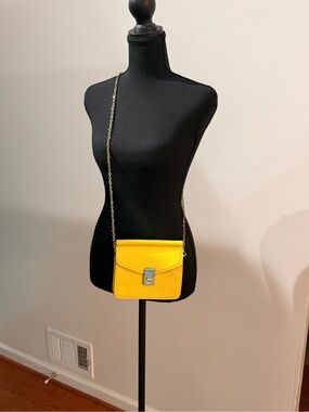 Urban Expressions Yellow Mini Crossbody Bag Gold Chain Striped Lining